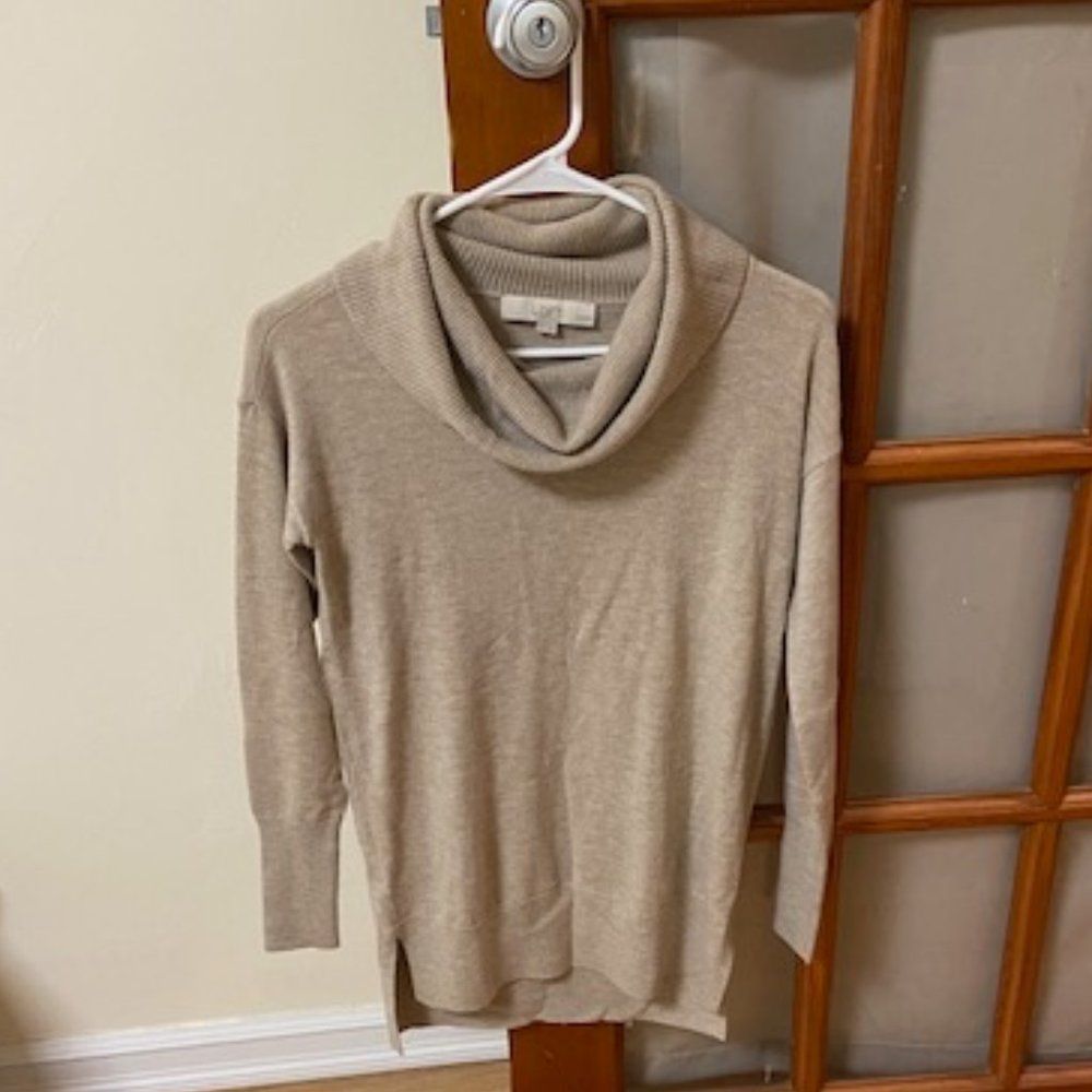 LOFT Cowlneck Tunic Sweater, Size XXS Petite, Muted Mocha Melange